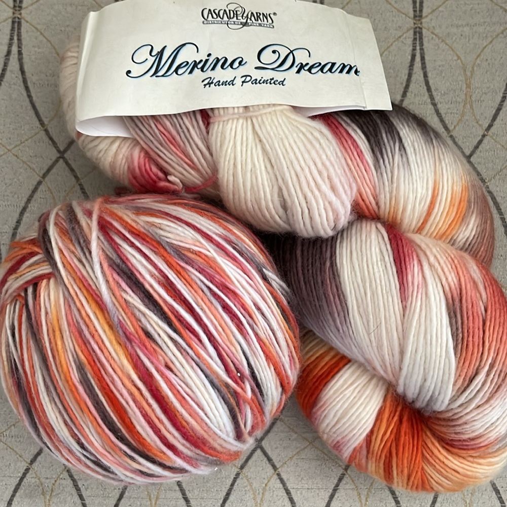 2 Skeins of 100% variegated merino fingering weight yarn for knitting crochet